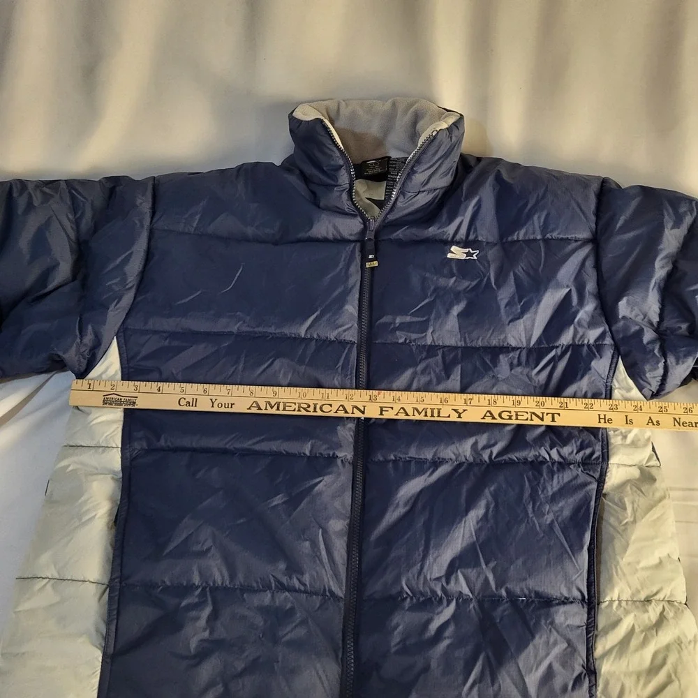 Vtg Starter Mens L Down Full Zip Winter Jacket Coat Navy White 2 Pockets